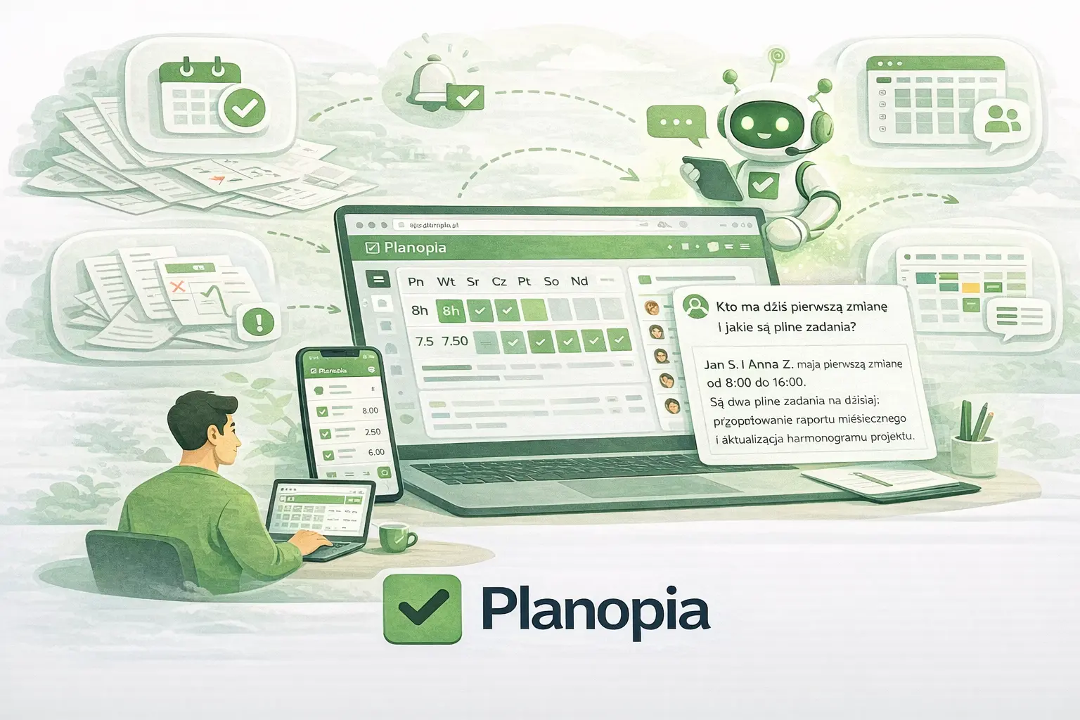 Asystent AI w Planopii — ewidencja, urlopy, zadania i grafik
