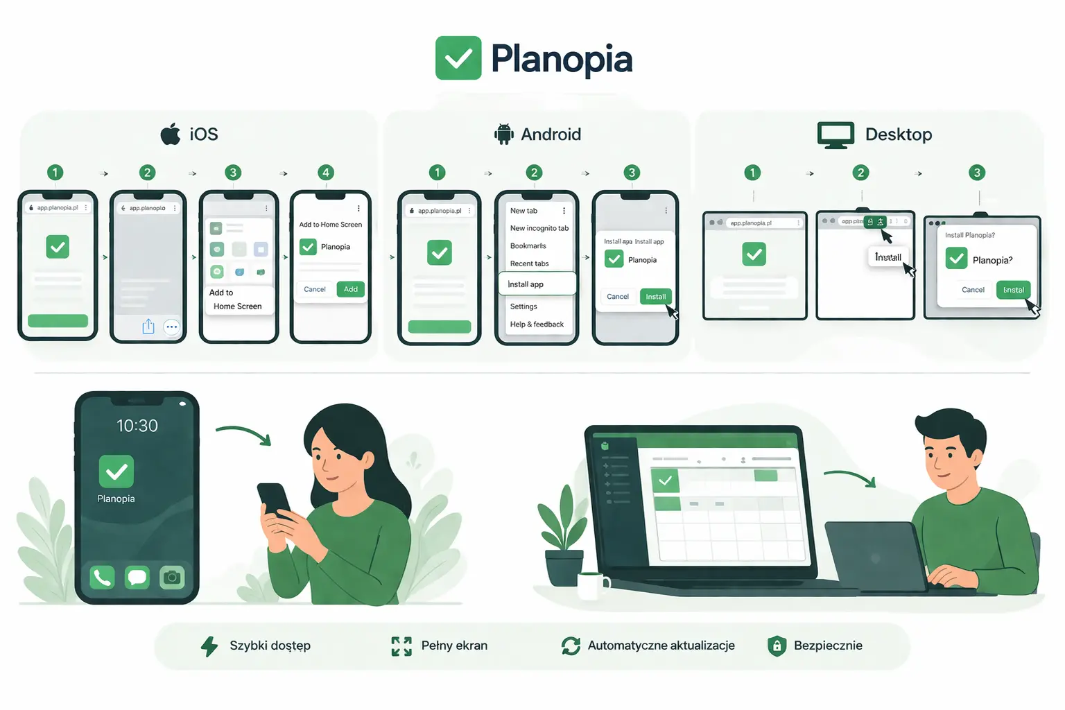Instalacja Planopii jako aplikacji PWA na telefonie i komputerze