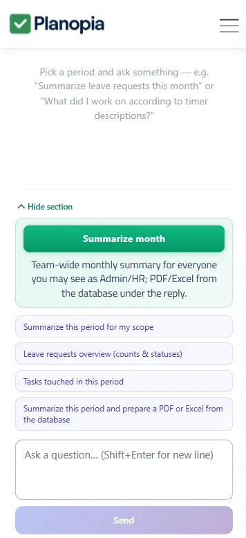 Planopia AI assistant in the app — chat preview
